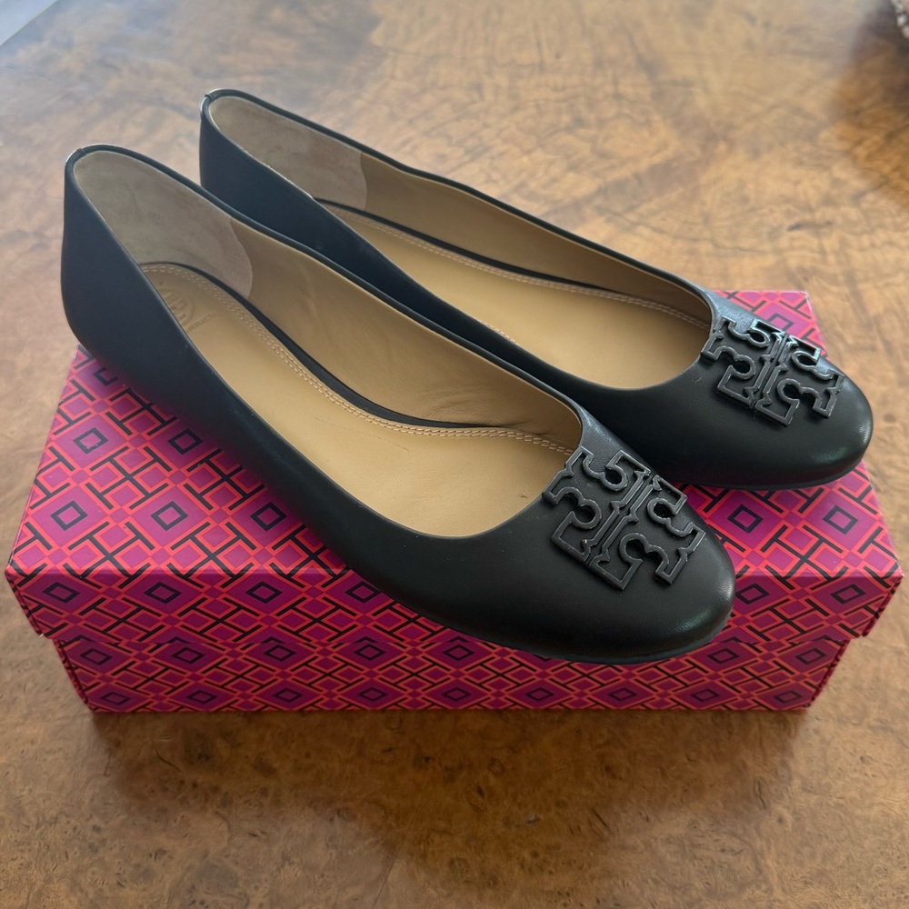 Tory Burch Black Powder Coated Melinda Ballet Flats
